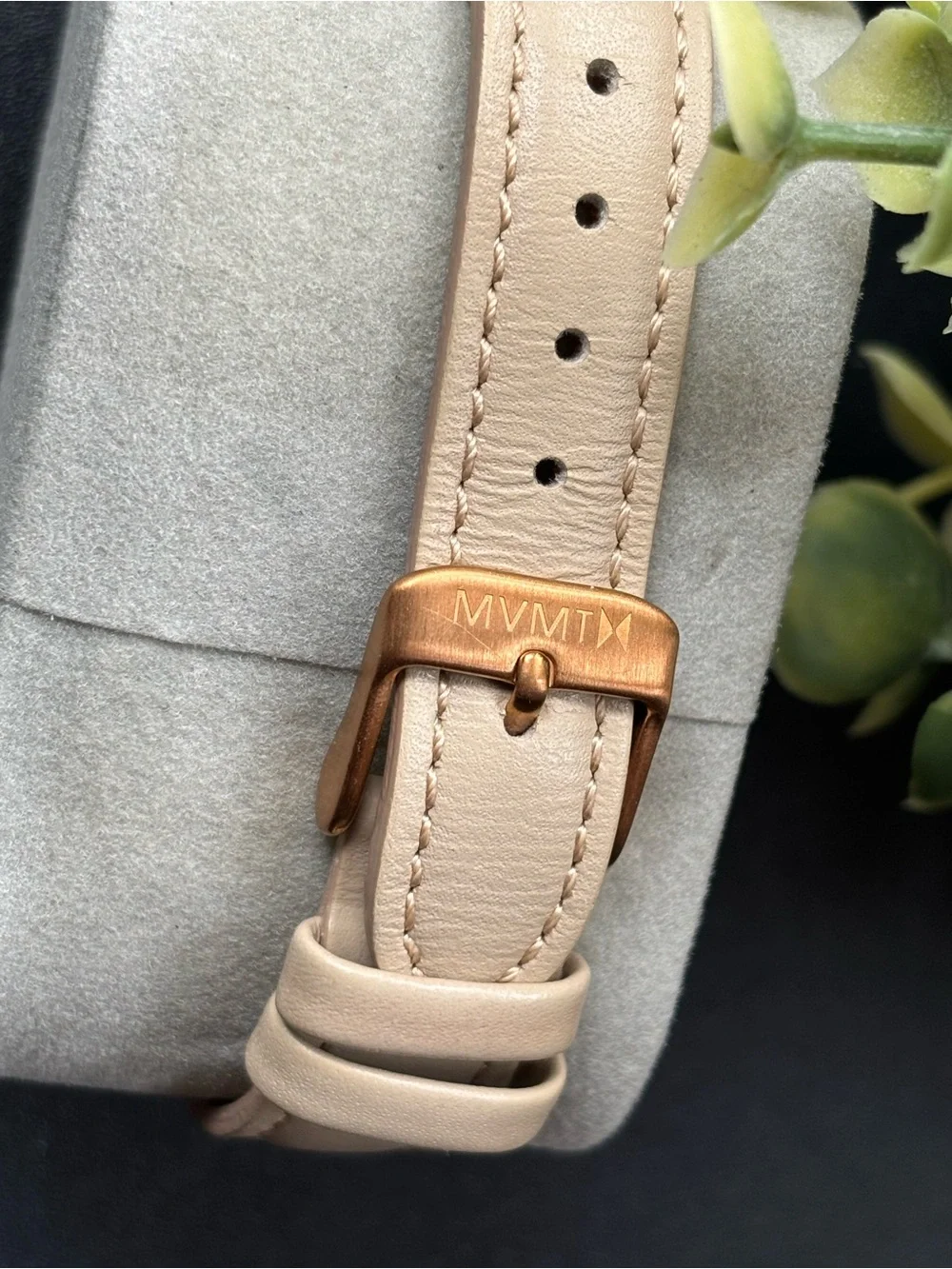 MVMT Rose Gold and Beige Leather Chronograph Watch